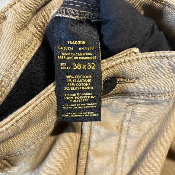 Caterpillar Pants Mens 38x32 Tan Lined Workwear Fleece Winter Heavy Duty CAT - Picture 2 of 13